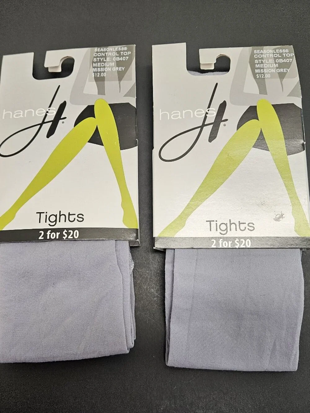 LOT OF 2 HANES SEASONLESS CONTROL TOP TIGHTS MISSION GREY WOMEN MEDIUM